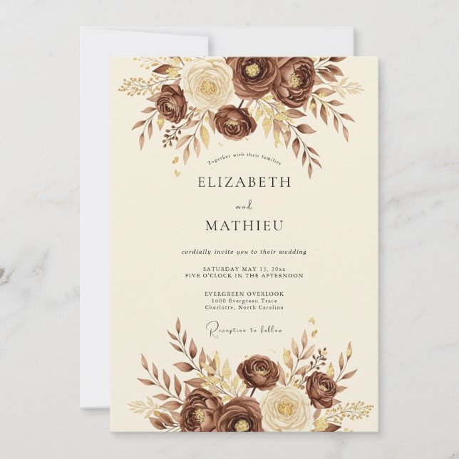 Invitation Mariage Champêtre Marron Chocolat en Forêt (Devant)