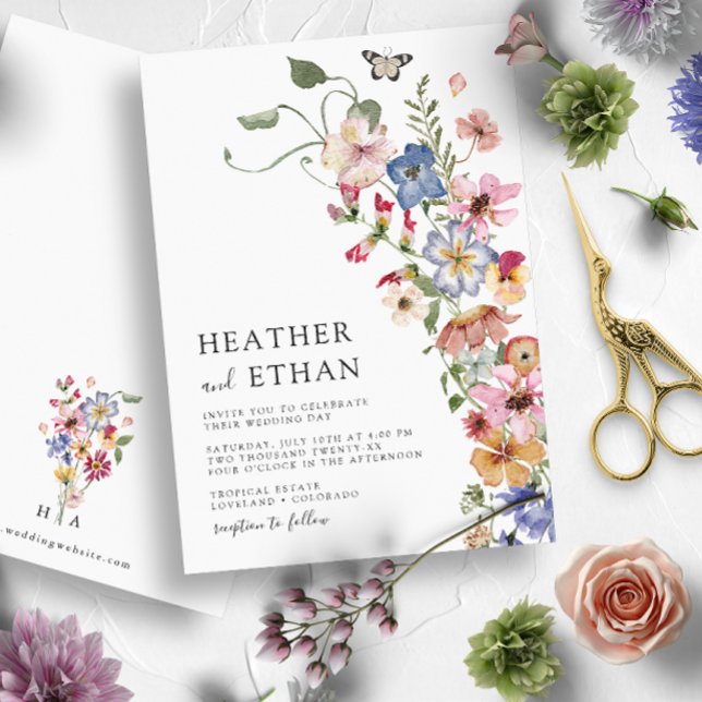 Invitation Mariage Champêtre Moderne (Modern Wildflower Wedding Invitation by Painted Paperie)