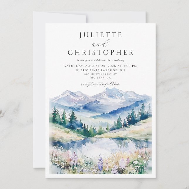 Invitation Mariage Champêtre Montagnard à l'Aquarelle (Devant)