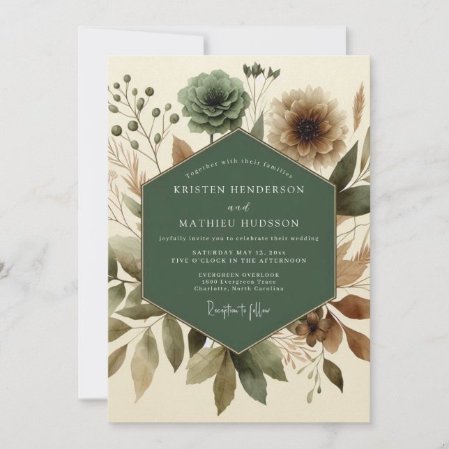 Invitation Mariage Champêtre Naturaliste Sage (Devant)