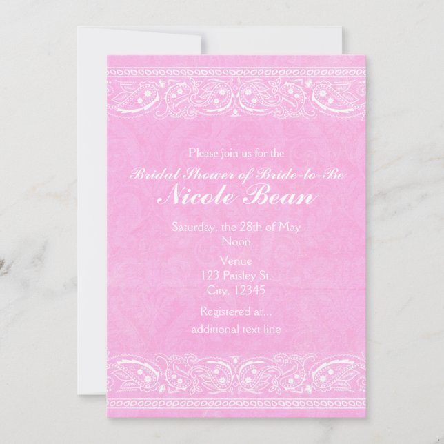 Invitation Mariage champêtre occidental rustique paisley rose (Devant)