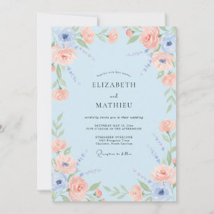 Invitation Mariage Champêtre Pastel Bleu Clair