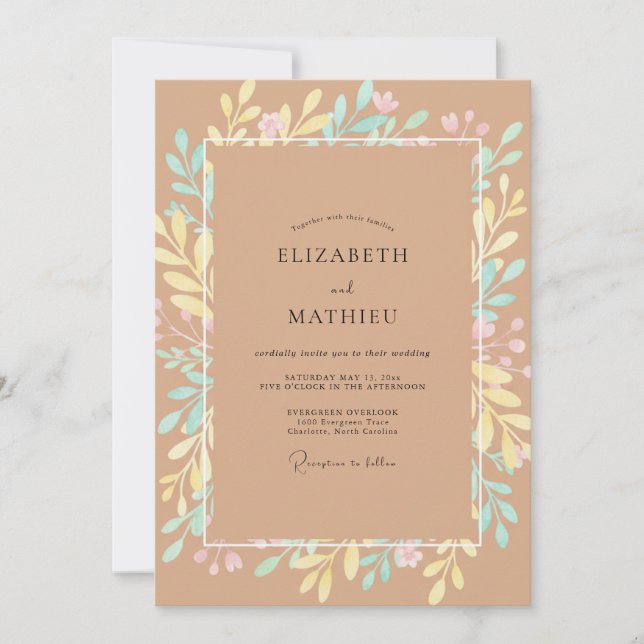 Invitation Mariage Champêtre Pastel et Beige (Devant)