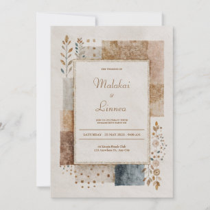 Invitation Mariage Champêtre Patchwork Toile de Jute Feuille 