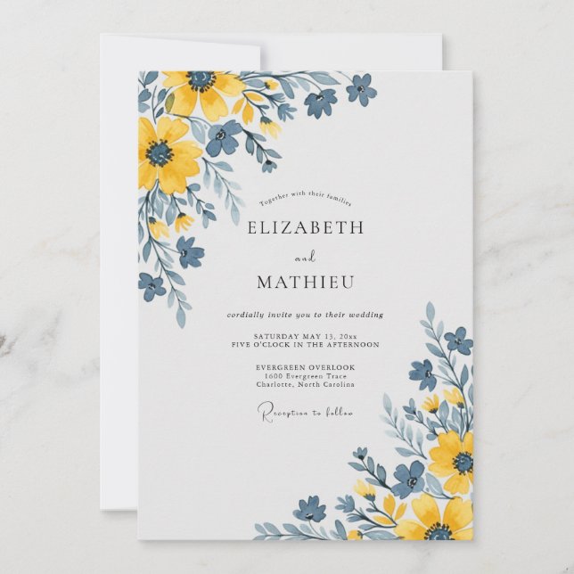 Invitation Mariage champêtre peintre jaune (Devant)
