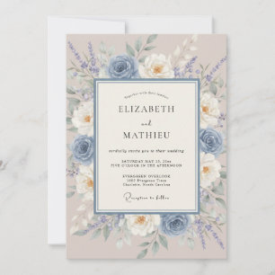 Invitation Mariage champêtre peinturluré bleu poussiéreux