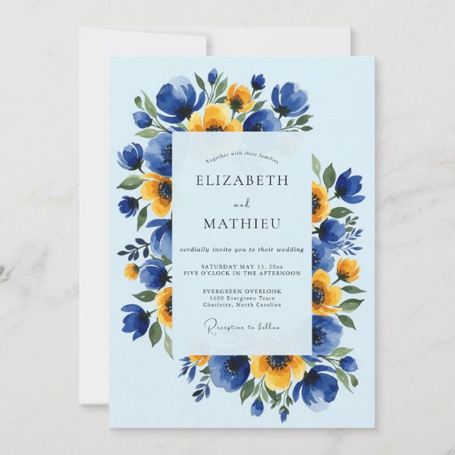 Invitation Mariage Champêtre Radieux Bleu Ciel (Devant)