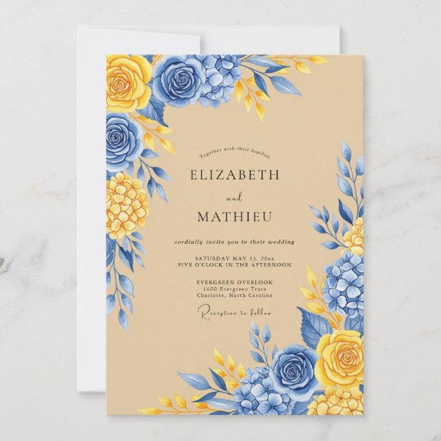 Invitation Mariage champêtre radieux d'Azur (Devant)