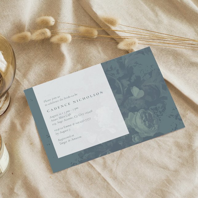 Invitation Mariage Champêtre Rétro Fleur Teal Foncé (Créateur téléchargé)