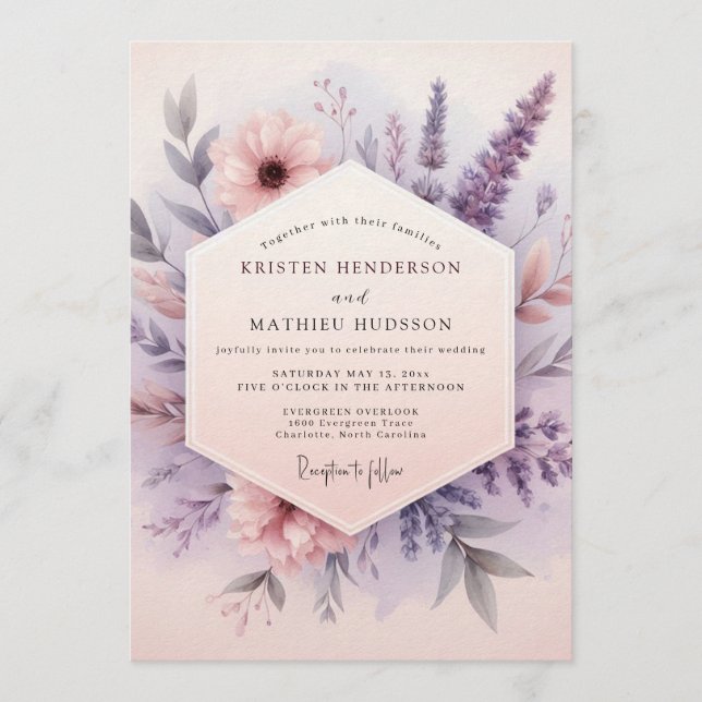 Invitation Mariage Champêtre Rêveur au Lilas (Devant)