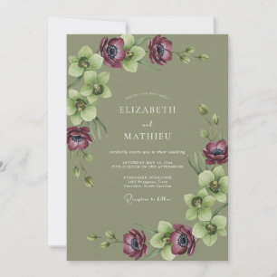 Invitation Mariage Champêtre Riche en Bois de Vert Olive