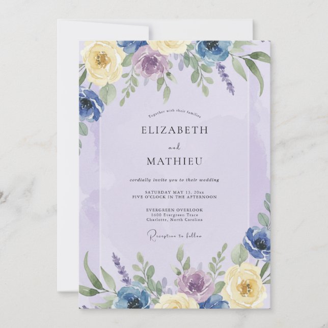 Invitation Mariage Champêtre Romantique à la Lavande (Devant)