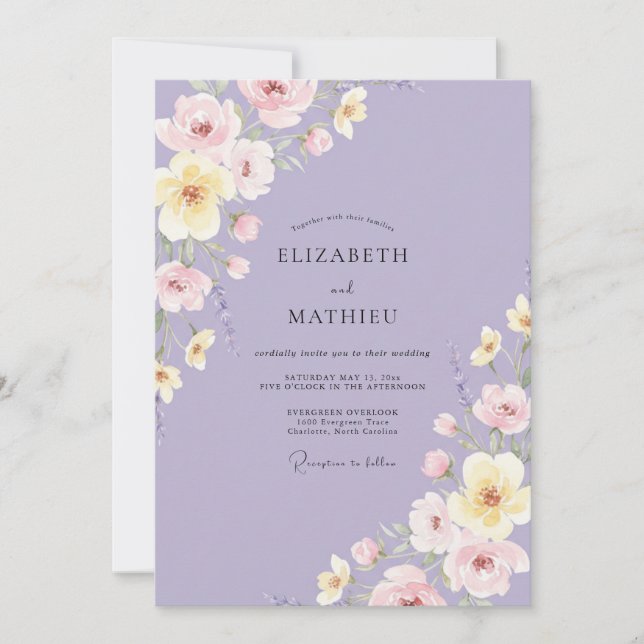 Invitation Mariage Champêtre Rose et Lavande (Devant)