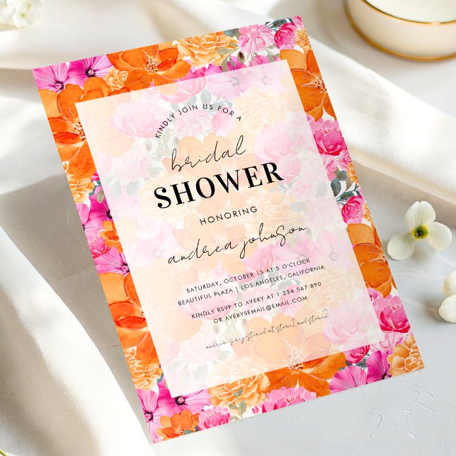 Invitation Mariage Champêtre Rose Orange Clair Dégradé (Créateur téléchargé)