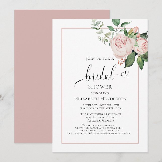 Invitation Mariage Champêtre Rose Pâle Écriture en Cœur (Devant / Derrière)