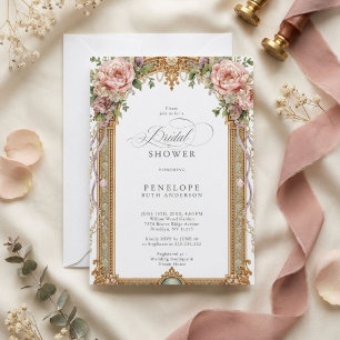Invitation Mariage Champêtre Rose Pivoine Or