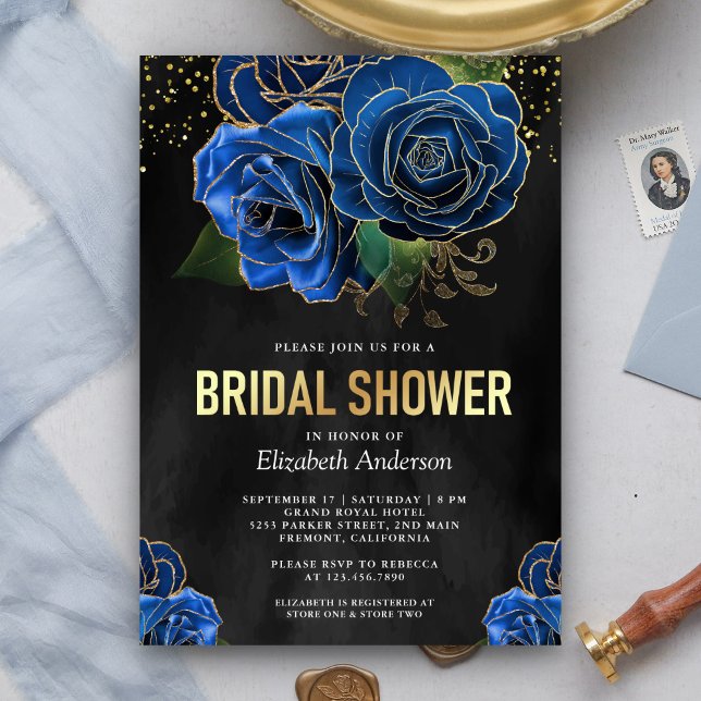 Invitation Mariage Champêtre Royal Bleu et Noir (Créateur téléchargé)