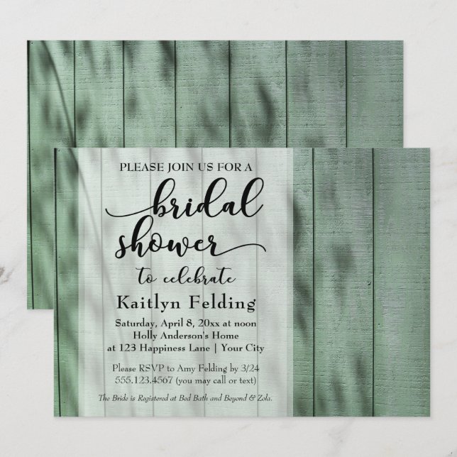 Invitation Mariage champêtre rustique dans le vieux bois vert (Devant / Derrière)