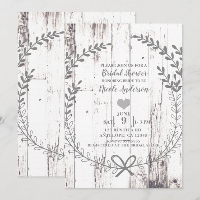 Invitation Mariage champêtre rustique en bois blanc dans le s (Devant / Derrière)