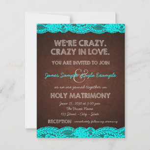 Invitation Mariage champêtre rustique marron et sarcelle