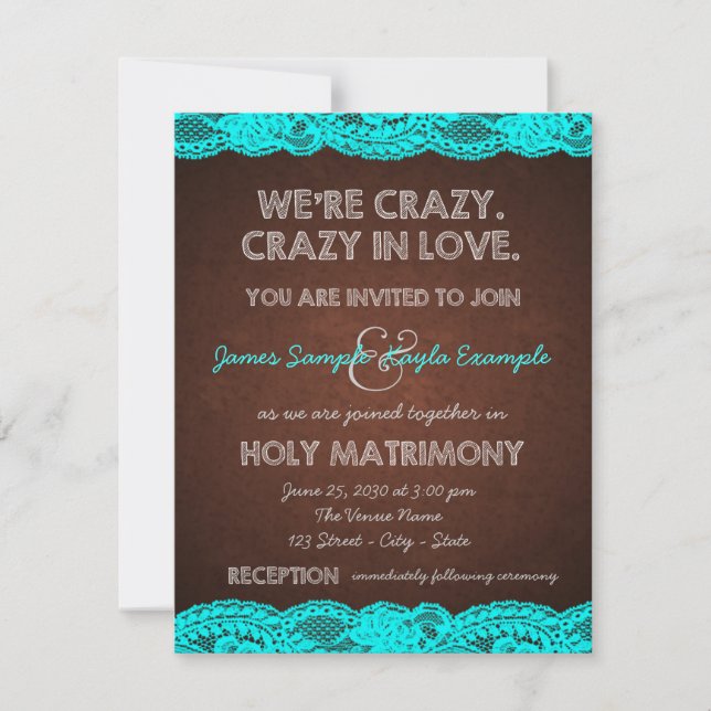 Invitation Mariage champêtre rustique marron et sarcelle (Devant)