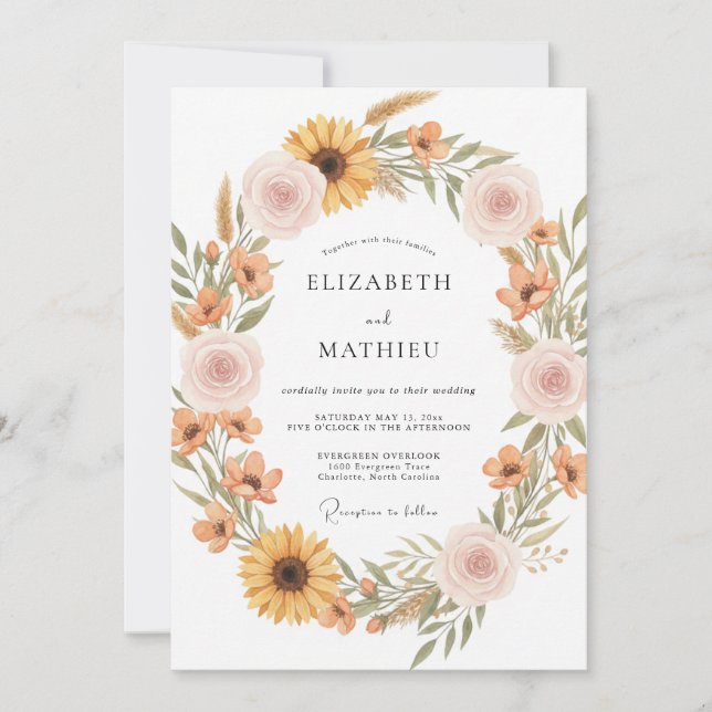 Invitation Mariage Champêtre Rustique Ocre (Devant)