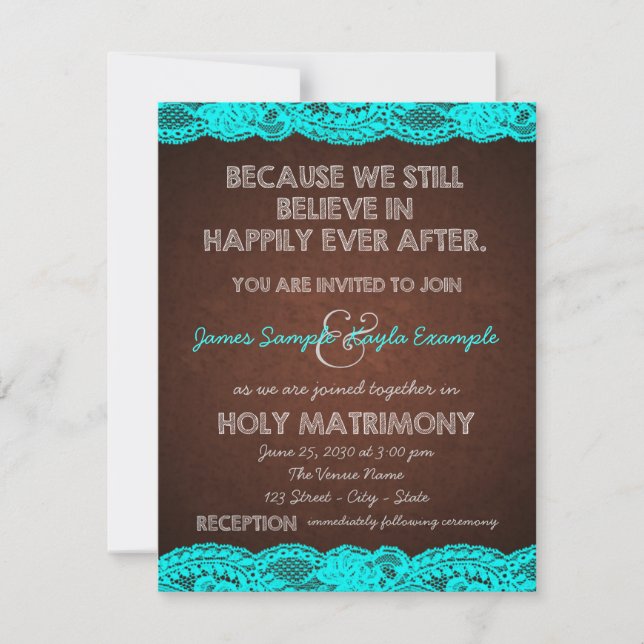 Invitation Mariage champêtre sarcelle bleue et marron (Devant)