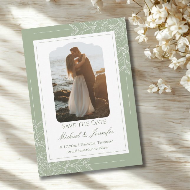 Invitation Mariage Champêtre Sauge Vert et Blanc Moderne (Créateur téléchargé)