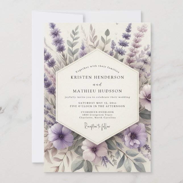 Invitation Mariage Champêtre Sérène aux Lavandes (Devant)