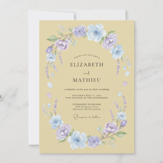 Invitation Mariage Champêtre Sérénité Jaune Pâle (Devant)