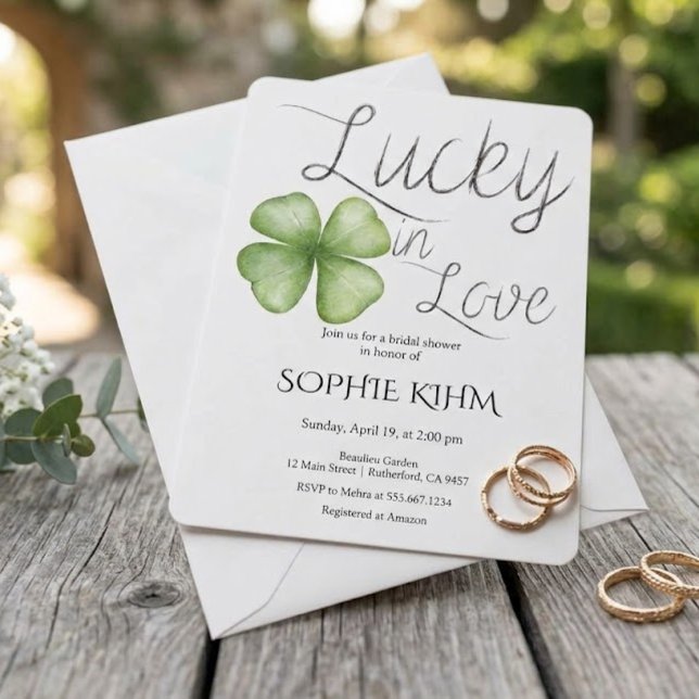 Invitation Mariage champêtre sous le signe du trèfle vert aqu (Créateur téléchargé)