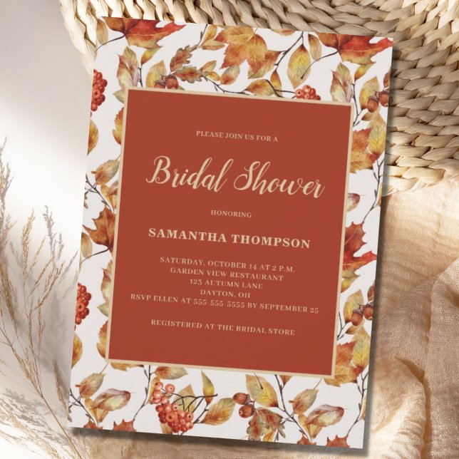 Invitation Mariage champêtre Terracotta Feuille Shower  (Créateur téléchargé)