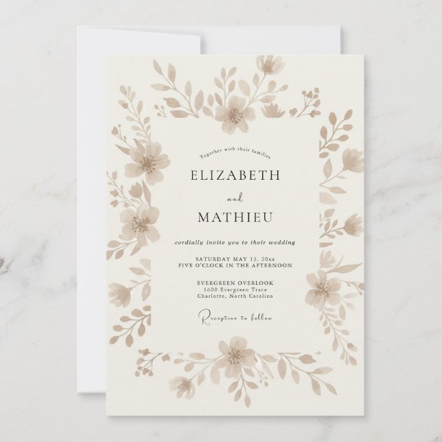 Invitation Mariage Champêtre Terreux Écru (Devant)
