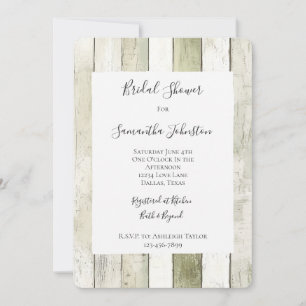 Invitation Mariage Champêtre Vert Blanc Bois Faux Shower de M