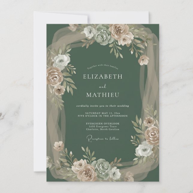 Invitation Mariage champêtre vert olive (Devant)