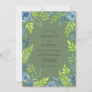 Invitation Mariage Champêtre Vert Olive dans une Forêt Enchan