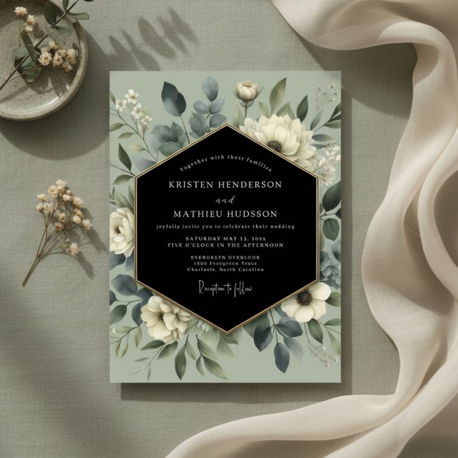 Invitation Mariage Champêtre Vert Sauge (Créateur téléchargé)