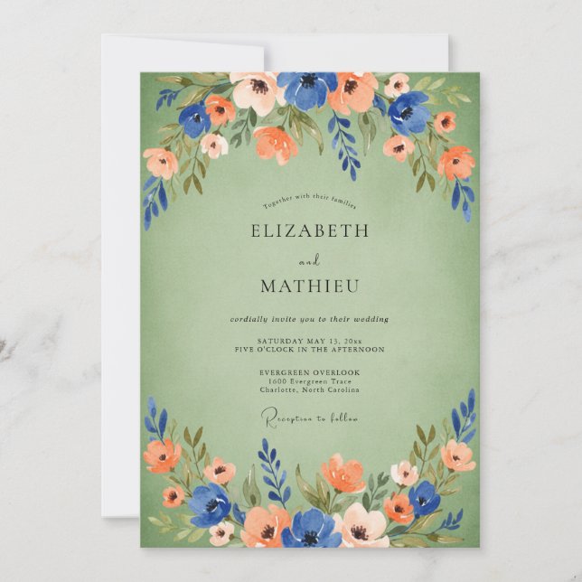 Invitation Mariage Champêtre Vert Sauge Animé (Devant)