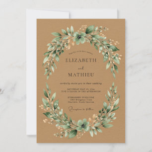 Invitation Mariage Champêtre Vert Sauge en Bois Rustique