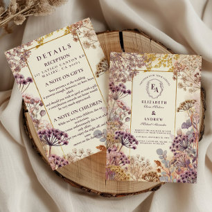 Invitation Mariage Champêtre Vintage de Fleurs Sauvages + Dét