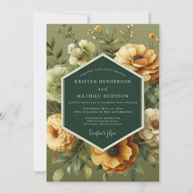 Invitation Mariage Champêtre Vintage Olive (Devant)