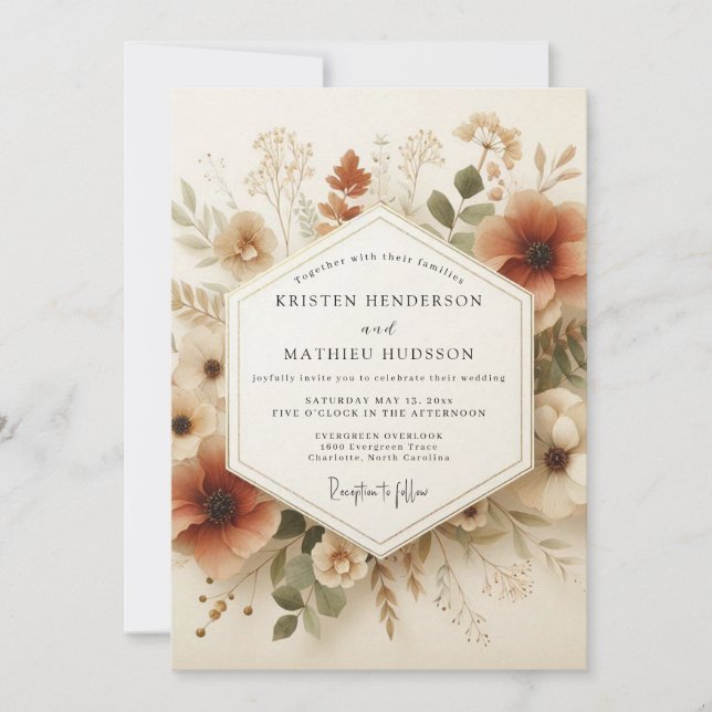 Invitation Mariage Champêtre Vintage Terracotta (Devant)