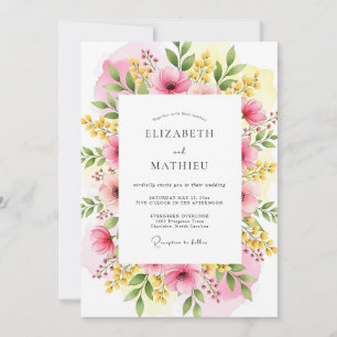 Invitation Mariage Champêtre Vivace Fuchsia Jaune