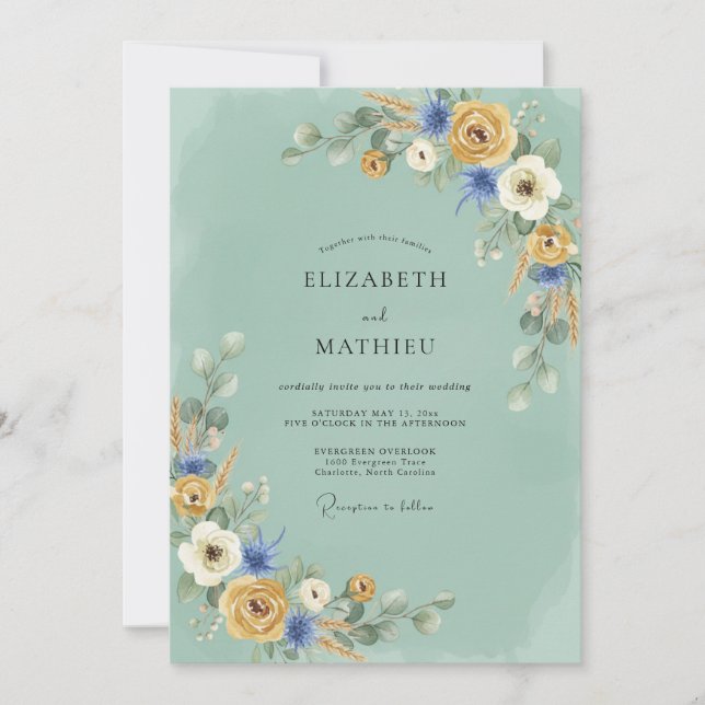 Invitation Mariage Champêtre Vivant Vert Sauge (Devant)
