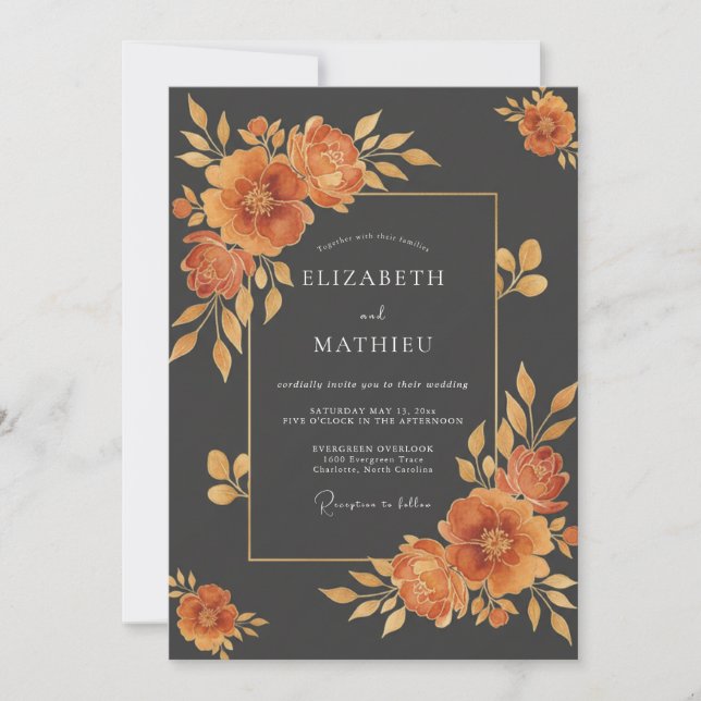 Invitation Mariage Charbon Ambre Fleur Sauvage (Devant)