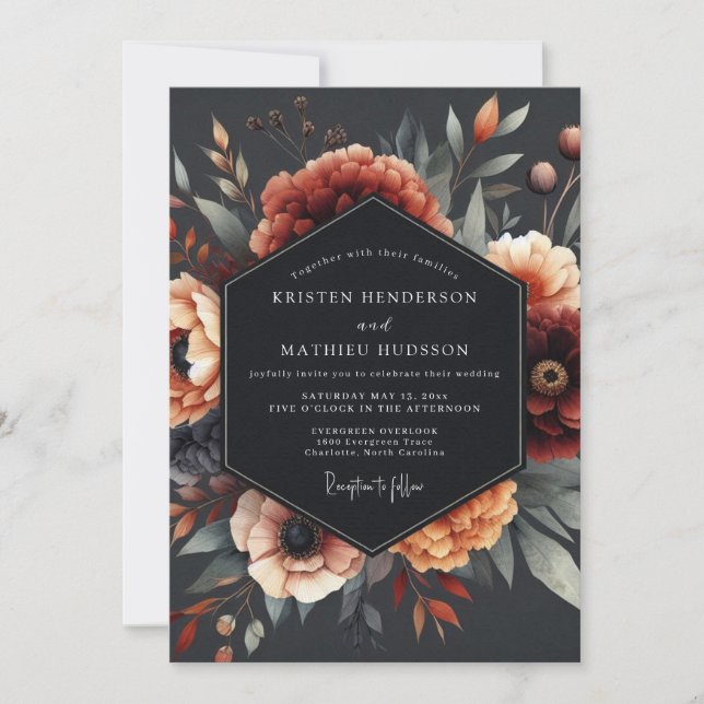 Invitation Mariage Charbon Baroque Flore (Devant)