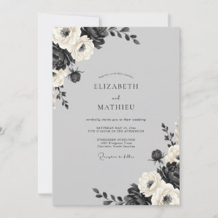 Invitation Mariage Charbon Blanc Fleur