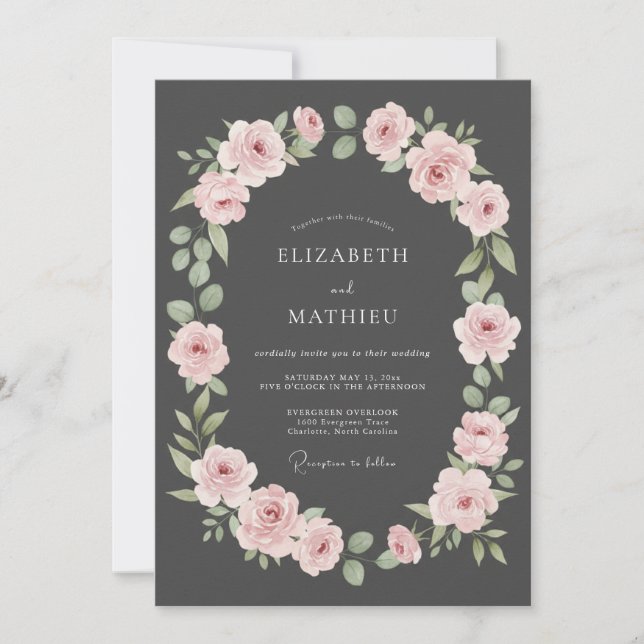 Invitation Mariage Charbon de Bois Rose Pétale (Devant)