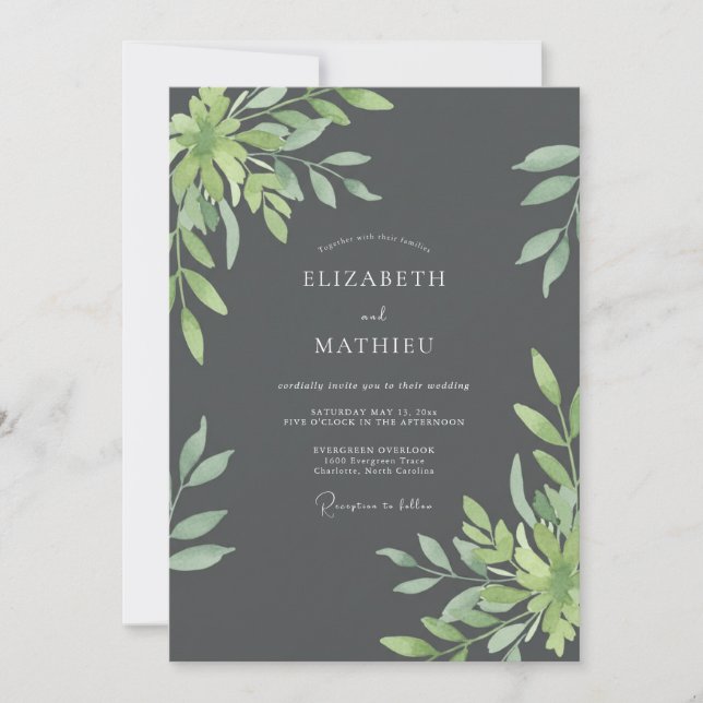 Invitation Mariage Charbon de Feuille d'Olivier (Devant)