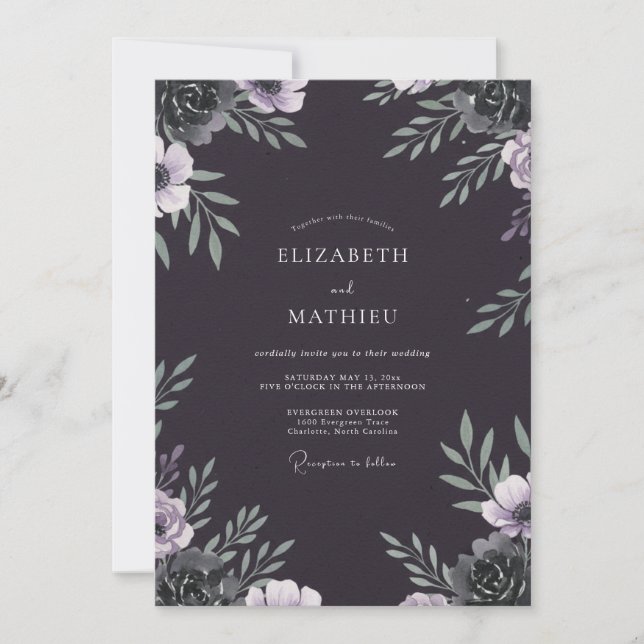 Invitation Mariage Charbon Fleur de Lilas (Devant)